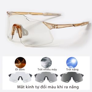 Kính Thể Thao Pickleball Chạy Bộ Đạp Xe S5 Mắt Trắng Đổi Màu Xám Khi Ra Nắng - Gọng Cam