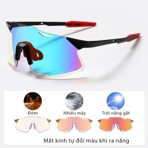 Kính Thể Thao Pickleball Chạy Bộ Đạp Xe S5 Mắt Tráng Gương - Đổi Màu Khi Ra Nắng - Gọng Đen Đỏ