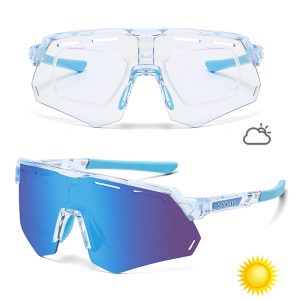 Kính Thể Thao Pickleball Tennis Gắn Được Mắt Cận 811 C13- Mắt Đổi Màu Khi Ra Nắng - Gọng Xanh Trong